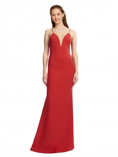 Sleeveless V-Neck Stretch Crepe Red Long Formal Evening Dress Canada for Sale
