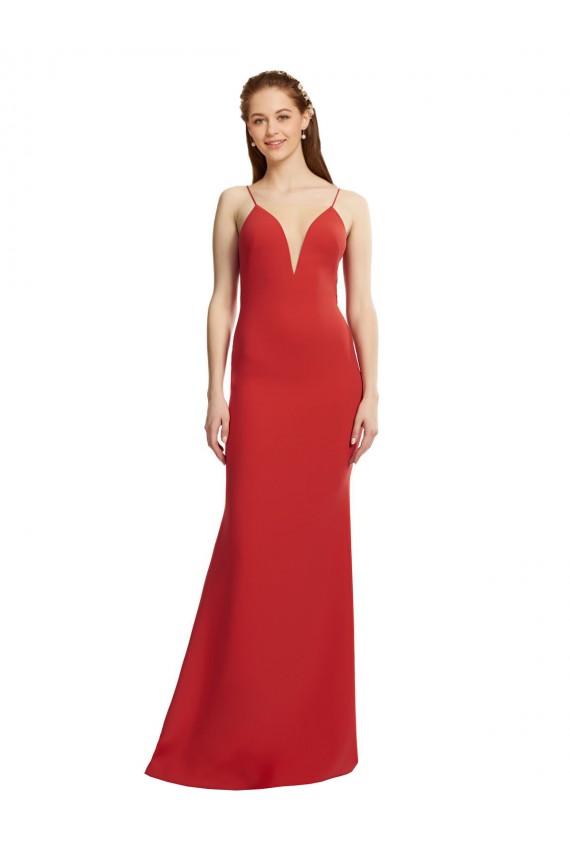Sleeveless V-Neck Stretch Crepe Red Long Formal Evening Dress Canada for Sale