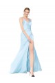 Sleeveless V-Neck Stretch Satin Light Sky Blue Long Formal Evening Dress Canada for Sale