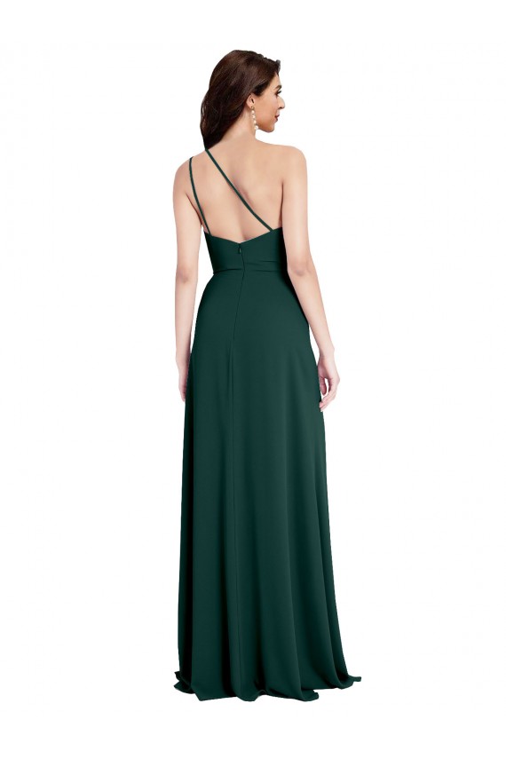 Sleeveless One Shoulder Stretch Crepe Midnight Green Long Formal Evening Dress Canada for Sale