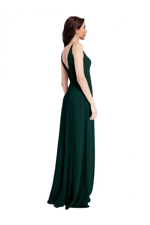 Sleeveless V-Neck Stretch Crepe Midnight Green Long Formal Evening Dress Canada for Sale