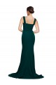 Sleeveless Square Neck Stretch Crepe Midnight Green Sweep Train Semi Formal Evening Dress Canada for Sale
