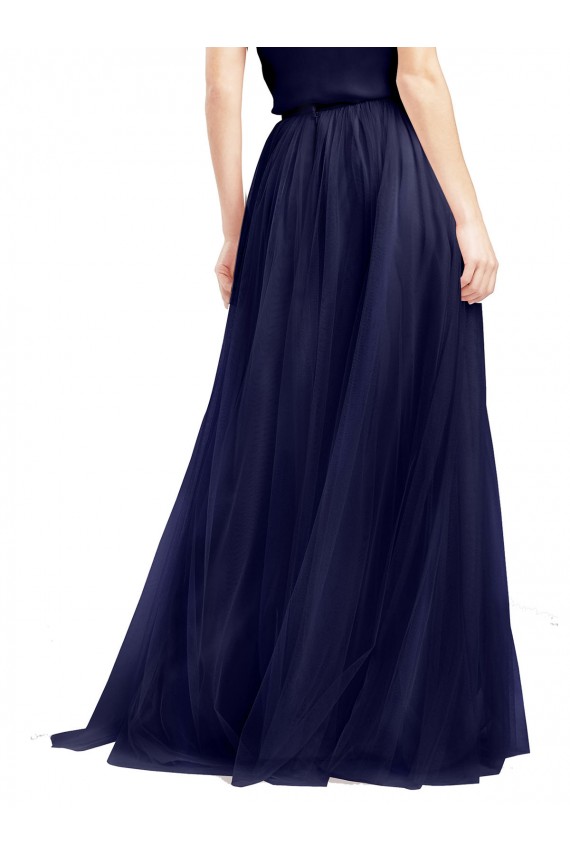 Sleeveless High Neck Tulle Navy Blue Long Semi Formal Evening Dress Canada for Sale