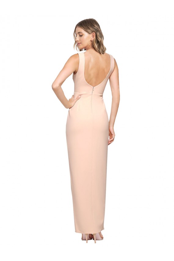 Sleeveless Square Neck Stretch Crepe Nude Long Formal Evening Dress Canada for Sale
