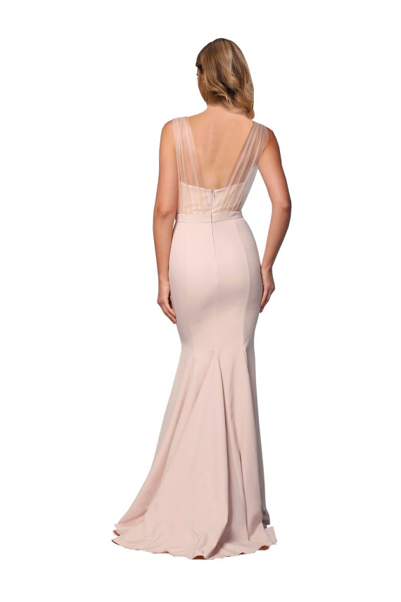 Sleeveless Sweetheart Stretch Crepe & Tulle Nude Long Formal Evening Dress Canada for Sale