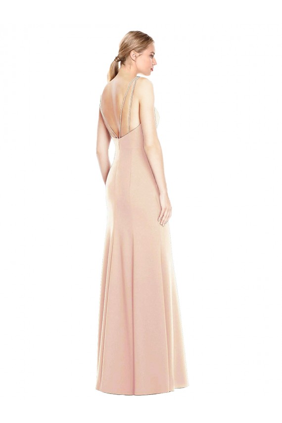 Sleeveless Bateau Neck Stretch Crepe Nude Long Semi Formal Evening Dress Canada for Sale