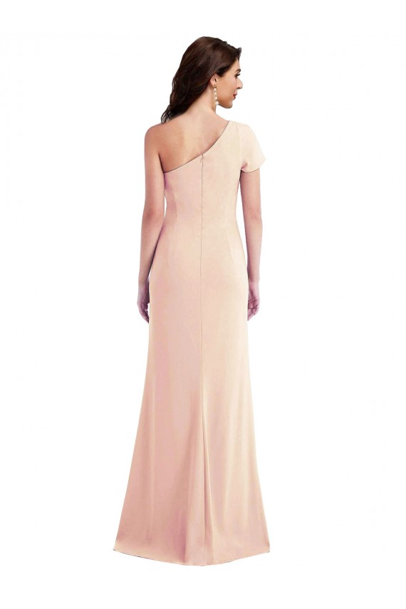 Cap Sleeves One Shoulder Stretch Crepe Nude Long Formal Evening Dress Canada for Sale