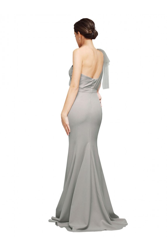 Sleeveless Sweetheart Stretch Crepe & Tulle Oyster Silver Sweep Train Formal Evening Dress Canada for Sale