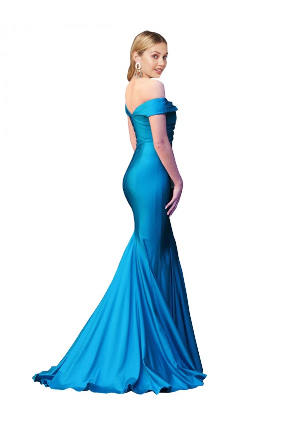 Sleeveless High Neck Satin Peacock Blue Long Formal Evening Dress Canada for Sale