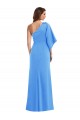 Bell Sleeves One Shoulder Stretch Crepe Peacock Blue Long Semi Formal Evening Dress Canada for Sale