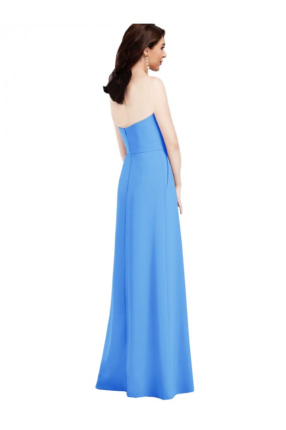 Sleeveless Strapless Stretch Crepe Peacock Blue Long Semi Formal Evening Dress Canada for Sale