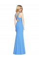 Sleeveless V-Neck Stretch Crepe Peacock Blue Long Semi Formal Evening Dress Canada for Sale