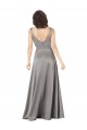 Sleeveless V-Neck Silky Satin Pearl Grey Long Formal Evening Dress Canada for Sale