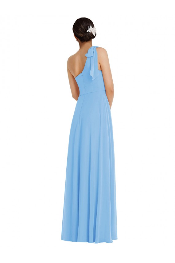 Sleeveless One Shoulder Soft Chiffon Periwinkle Long Semi Formal Evening Dress Canada for Sale