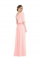 Bell Sleeves One Shoulder Soft Chiffon Pink Long Semi Formal Evening Dress Canada for Sale