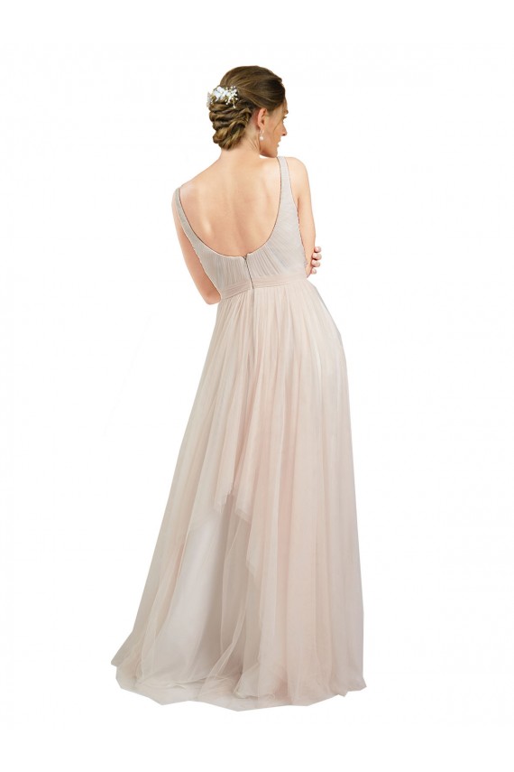 Sleeveless Scoop Neck Tulle Pink Long Semi Formal Evening Dress Canada for Sale