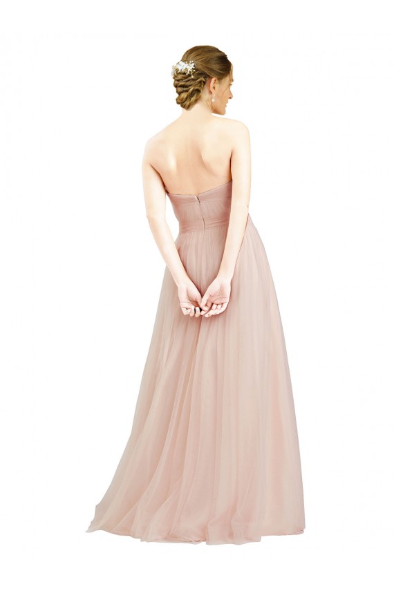 Sleeveless Strapless Tulle Pink Long Semi Formal Dress Canada for Sale