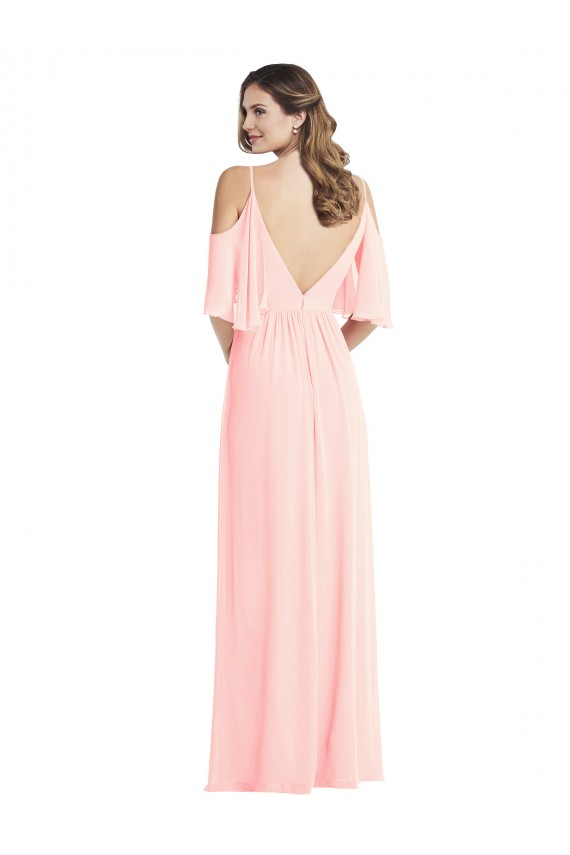 Cold Shoulder V-Neck Soft Chiffon Pink Long Semi Formal Evening Dress Canada for Sale