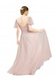 Flutter Sleeves V-Neck Tulle Pink Long Formal Dress Canada for Sale