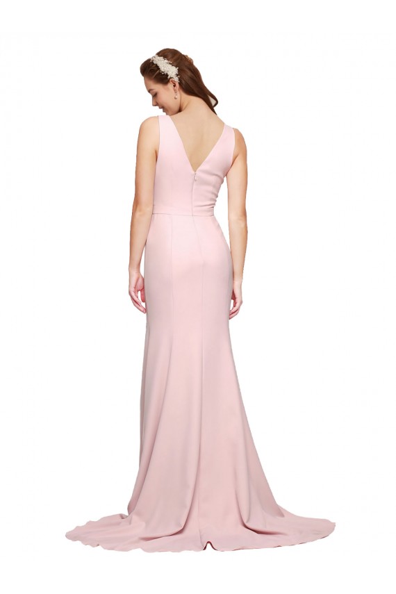 Sleeveless V-Neck Stretch Crepe Pink Sweep Train Black Tie Evening Gown Canada for Sale