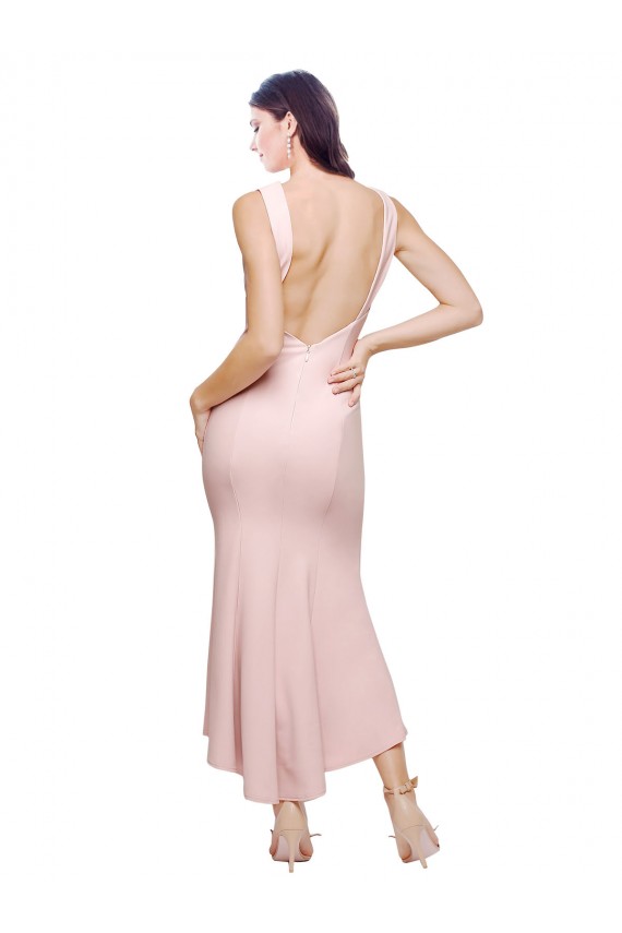Sleeveless High Neck Stretch Crepe Pink Midi Length High Low Evening Dress Canada for Sale