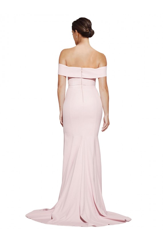 Sleeveless Square Neck Stretch Crepe Pink Sweep Train Formal Evening Dress Canada for Sale