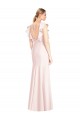 Cap Sleeves Bateau Neck Stretch Crepe Pink Long Formal Dress Canada for Sale