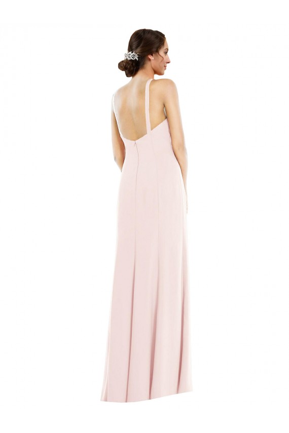 Sleeveless Halter Neck Stretch Crepe Pink Long Formal Evening Dress Canada for Sale