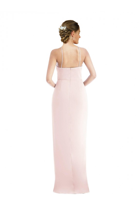 Sleeveless Halter Neck Stretch Crepe Pink Long Semi Formal Evening Dress Canada for Sale