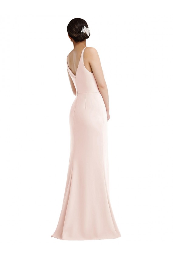 Sleeveless V-Neck Stretch Crepe Pink Long Formal Evening Dress Canada for Sale