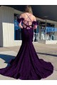 Sleeveless V-Neck Velvet Sequin Plum Purple Court Train Evening Dress Canada for Sale