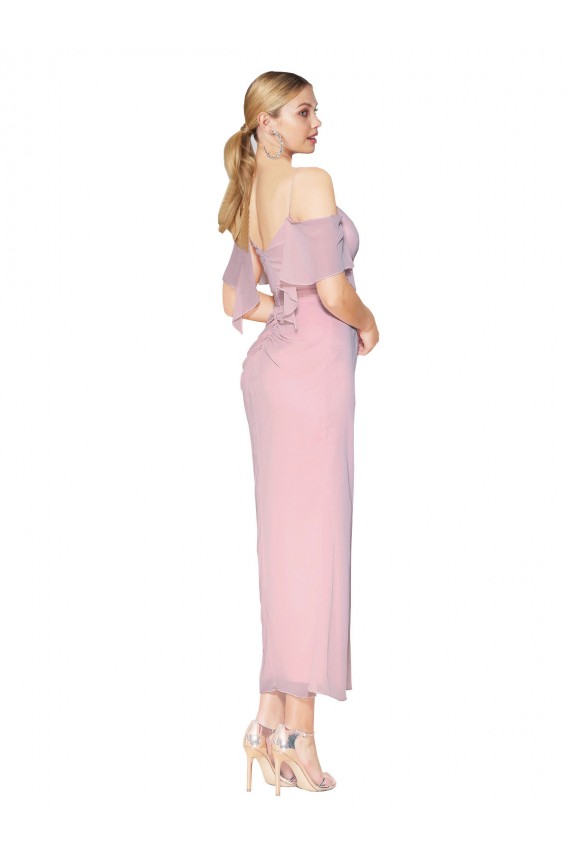Cold Shoulder High Neck Soft Chiffon Primrose Knee Length Formal Evening Dress Canada for Sale