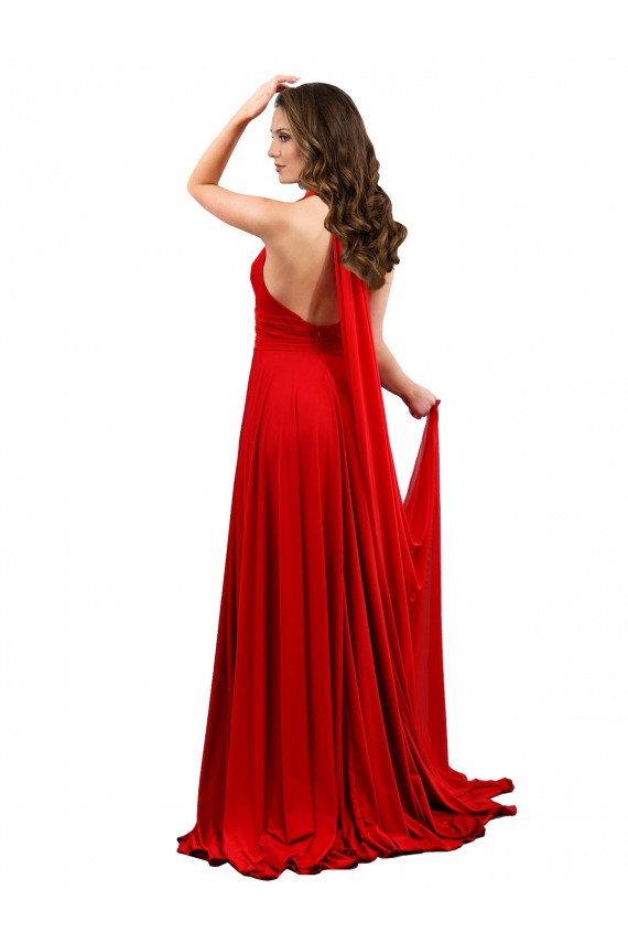 Sleeveless Halter Neck Spandex Red Long Formal Evening Dress Canada for Sale