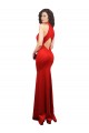Sleeveless Halter Neck Stretch Satin Red Long Formal Evening Dress Canada for Sale