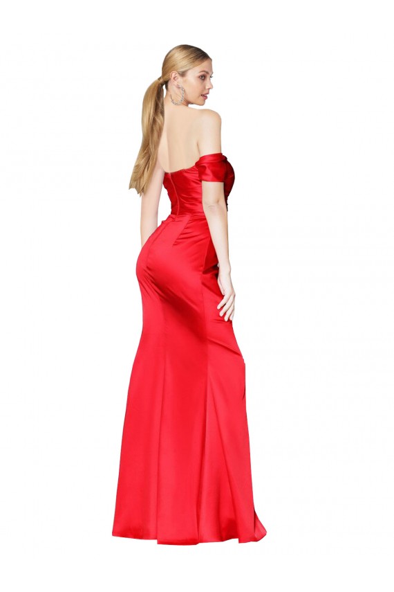 Sleeveless High Neck Stretch Satin Red Long Formal Evening Dress Canada for Sale