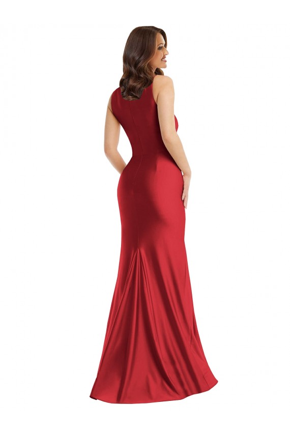 Sleeveless Square Neck Silky Satin Red Long Formal Plus Size Evening Dress Canada for Sale