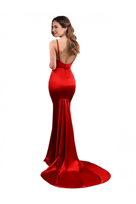 Sleeveless Sweetheart Stretch Satin Red Long Evening Dress Canada for Sale