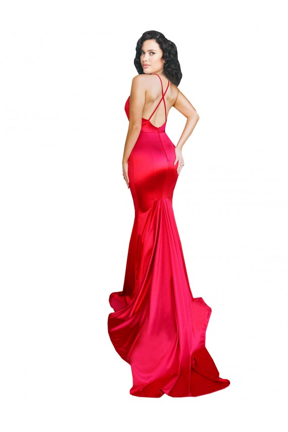 Sleeveless Sweetheart Stretch Satin Red Long Formal Evening Dress Canada for Sale