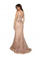 Sleeveless V-Neck Sequin & Sparkling Sequin Rose Gold Long Formal Plus Size Evening Dress Canada for Sale