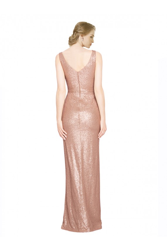 Sleeveless V-Neck Sequin Rose Gold Long Evening Dress Canada for Sale