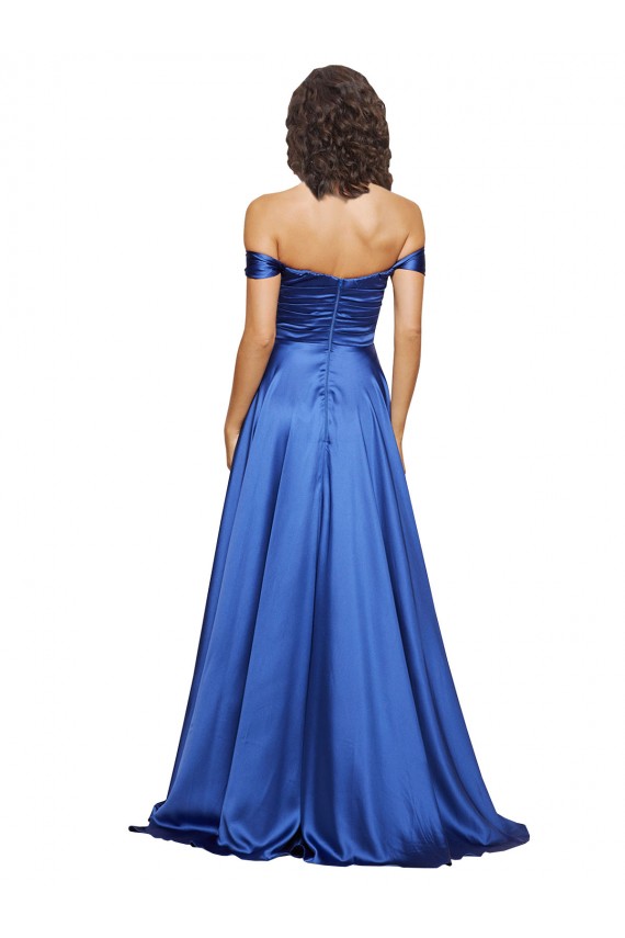 Sleeveless Sweetheart Stretch Satin Royal Blue Sweep Train Formal Evening Dress Canada for Sale