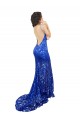 Sleeveless High Neck Lace Royal Blue Long Semi Formal Evening Dress Canada for Sale