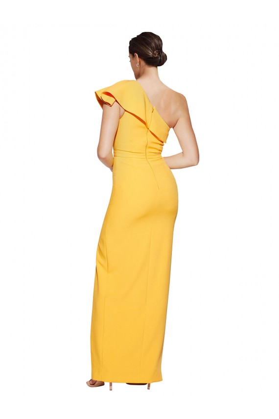 Sleeveless One Shoulder Stretch Crepe Saffron Long Formal Evening Dress Canada for Sale
