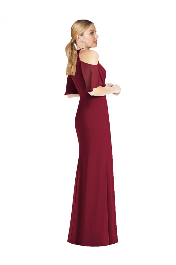 Cold Shoulder Halter Neck Soft Chiffon Sage Long Semi Formal Evening Dress Canada for Sale