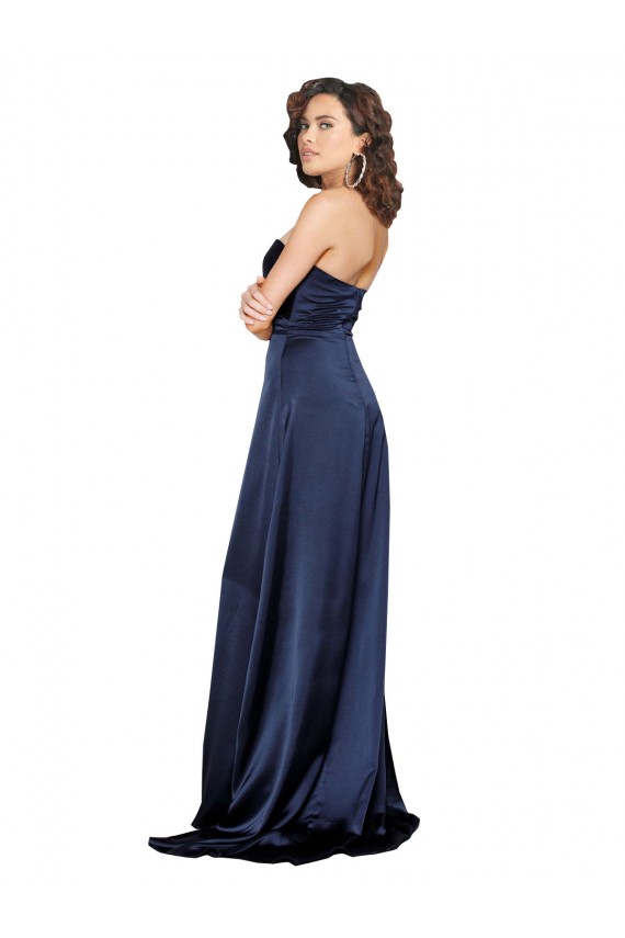 Sleeveless High Neck Silky Satin Sapphire Long Formal Evening Dress Canada for Sale
