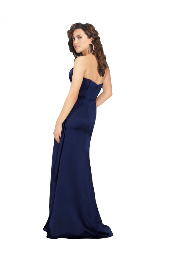 Sleeveless Strapless Silky Satin Sapphire Long Formal Evening Dress Canada for Sale