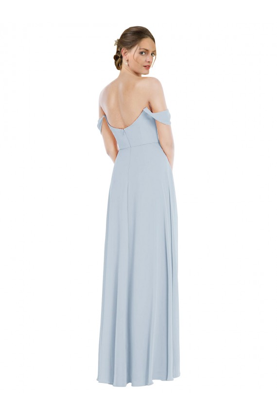 Flounce Sleeves Off the Shoulder Soft Chiffon Sea Glass Long Semi Formal Evening Dress Canada for Sale