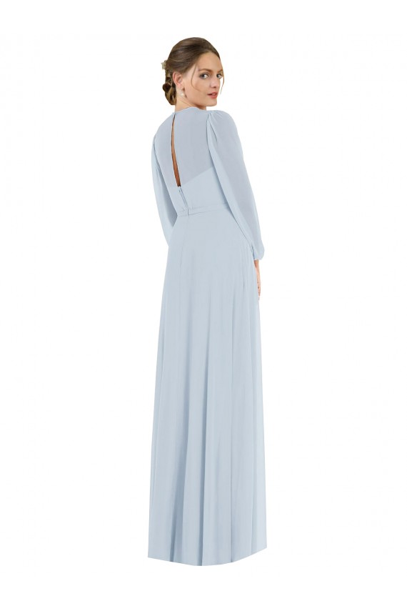 Puff Sleeves Strapless Soft Chiffon Sea Glass Long Formal Evening Dress Canada for Sale