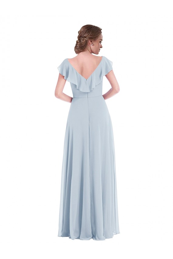 Sleeveless V-Neck Soft Chiffon Sea Glass Long Black Tie Evening Dress Canada for Sale