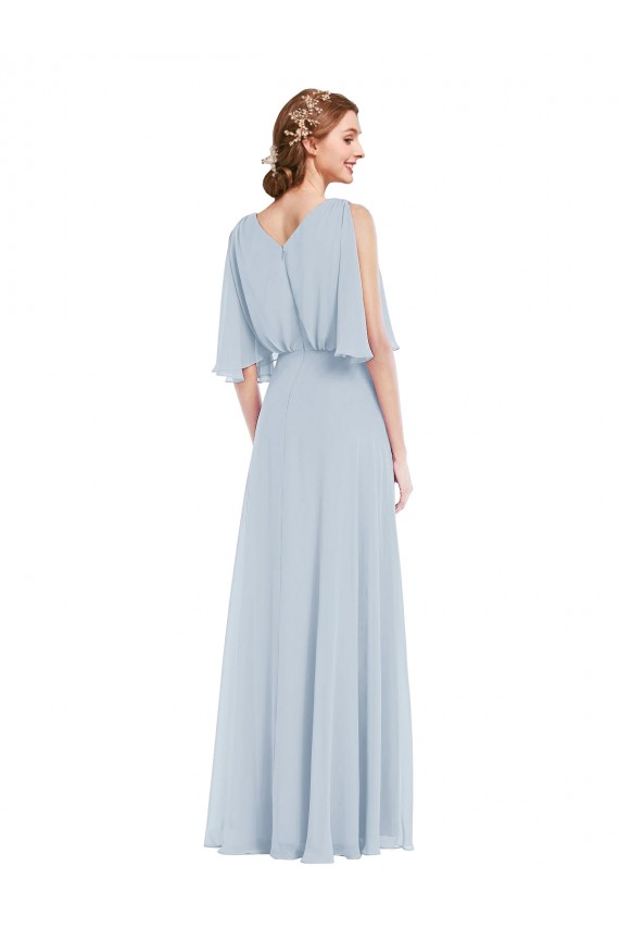 Half Sleeves V-Neck Soft Chiffon Sea Glass Long Evening Dress Canada for Sale